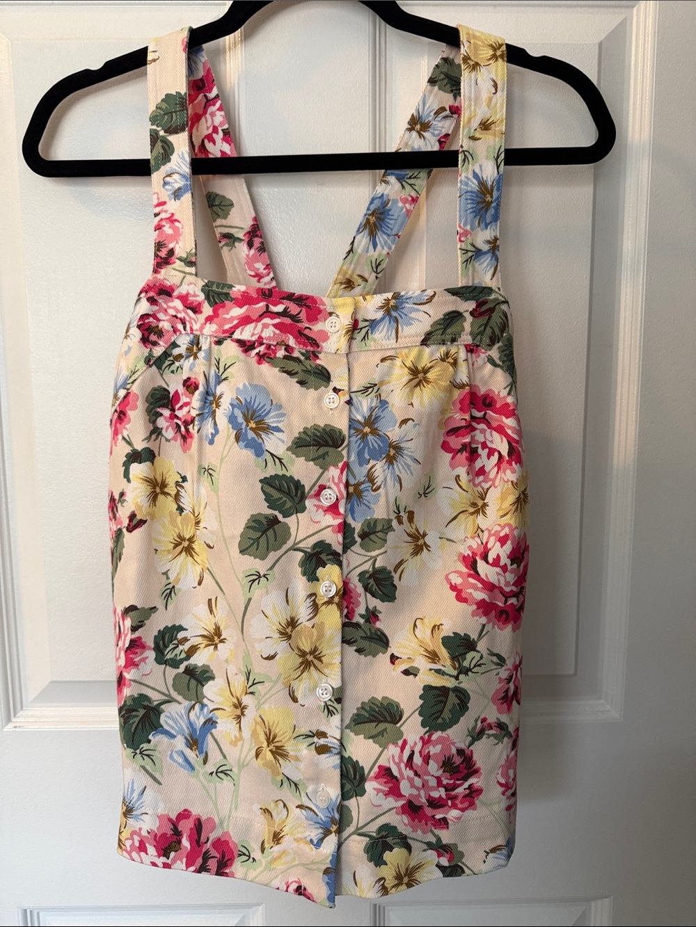Olivaceous Floral Button-Front Tank Top in Cream, Pink, Blue, Yellow & Green